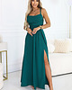 sukienki maxi damskie 589-6 Sukienka maxi na ramiączkach z gorsetowym wiązaniem - zielona