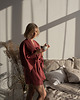 sukienki midi damskie Burgundowe lniane kimono