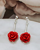 kolczyki srebrne Kolczyki z koralem, kolczyki z czerwoną różyczką, srebro 925