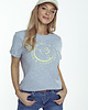 t-shirt damskie T-SHIRT melange szary klasyczny z kolibrem