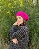 czapki damskie Ręcznie dziergany beret Fuksja