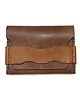 portfele damskie Brązowy portfel skórzany z klapką ręcznie uszyty na karty.