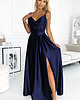 sukienki maxi damskie 299-12 CHIARA elegancka maxi satynowa suknia na ramiączkach - granatowa