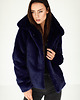 kurtki damskie Granatowa Kurtka Futerko Damskie z Kołnierzem