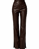 spodnie materiałowe damskie Spodnie damskie z eko-skóry Brązowy Szyk