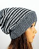 czapki damskie Czapka beanie hipster krasnal szara w paseczki