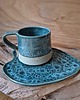 kubki Ceramiczny kubek z talerzeykiem liść