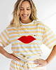 t-shirt damskie Bluzka Joy Usta Szerokie Paski Banan