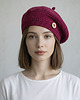czapki damskie Wiosenny beret damski z antenką ręcznie robiony bawełna one size amarant