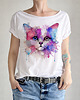 t-shirt damskie Kotek kreski akwarele Biały Oversize