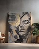 obrazy Abstrakcyjny portret kobiety w szarościach ze złotem 70x100 cm duży obraz