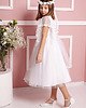 sukienki komunijne Biała sukienka dziewczęca z haftowanymi rękawami Isabel