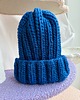 czapki damskie Gruba wełniana czapka beanie 100% wełna handmade kobalt niebieska