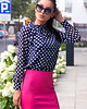 koszule damskie  Granatow bluzka damska w białe grochy z żorżety