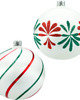 bombki Bombki okrągłe: biała satyna z czerwono-zielonym brokatem