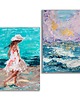 grafiki i ilustracje Obraz ręcznie malowany Plaża Dziewczyna Morze + rama. Zestaw 2 szt