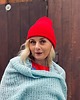 czapki damskie CZAPKA Beanie merino makowa czerwień daboo