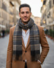 tuby i kominy Szalik Męski Szary Beżowy Kratka Szal Wełna Kaszmir