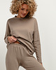 bluzki z długim rękawem damskie Prosta bluza ze stójką T381, cappuccino
