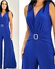 kombinezony damskie Elegancki Chabrowy kombinezon z draperia szerokie nogawki