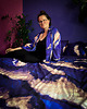 bluza bez kaptura damska Aksamitna BLUZA/ KIMONO domowe, autorski print  CHMURY niebieskie