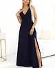sukienki maxi damskie 634-1 MIRA elegancka sukienka maxi z kopertowym dekoltem - granatowa