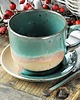 filiżanki Duża filiżanka ceramiczna ze spodkiem i łyżeczką