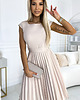 sukienki mini damskie 311-14 LILA Plisowana sukienka z paskiem - beżowa