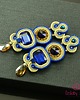 kolczyki soutache Beż, złoto i szafir - kolczyki sutasz
