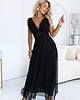 sukienki maxi damskie 687-1 Elegancka sukienka maxi z kopertowym dekoltem i odkrytymi plecami - czarna