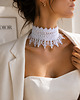 chokery Biały koronkowy choker z koraliczkami