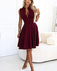 sukienki midi damskie 573-4 Ekskluzywna sukienka z rozkloszowanym dołem i zamkiem - bordowa
