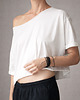 t-shirt damskie Cięty biały oversize bez nadruku - krótka wersja