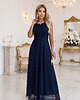 sukienki maxi damskie 679-3 AVELINE długa sukienka maxi z brokatowym tiulem - granatowa