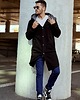bluzy męskie Bluza ROBIN MEN długa asymetryczna z dużym kapturem czarna