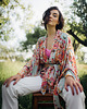 bluzki kimonowe damskie Kimono Flower Turkus SHORT