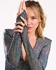 body damskie Brokatowe body cekinowe, wielobarwne, strukturalne ramiona