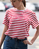 t-shirt damskie T-shirt basic V-NECK COCO w biało-czerwone paski