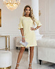 sukienki mini damskie 217-12 NEVA Trapezowa sukienka z rozkloszowanymi rękawkami - pastelowy żółty