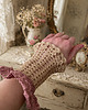 rękawiczki damskie Mitenki koronkowe retro vintage styl kremowo różowe
