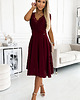 sukienki midi damskie 381-5 LINDA - szyfonowa sukienka z koronkowym dekoltem - BORDOWA