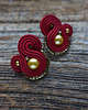 kolczyki soutache Bordowo- złote  kolczyki soutache