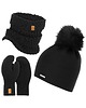 czapki damskie Czarny komplet damski czapka z pomponem komin rękawiczki ciepły zestaw