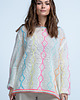 swetry damskie  Lekki kolorowy sweter mgiełka z wełny alpaki F1843 Ecru