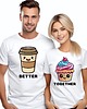 t-shirt damskie Koszulki dla pary Walentynki t-shirt komplet kawa babeczka