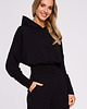 bluza z kapturem damska Bluza ze ściągaczem-czarna(M-592)
