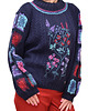 swetry damskie  Granatowy sweter z haftami w rozmiarze L/XL