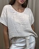 t-shirt damskie Bawełniano-lniana bluzka z ażurowym zdobieniem Beige