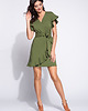 sukienki midi damskie Zielona oliwkowa sukienka z falbankami