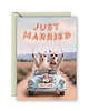 kartki okolicznościowe - wydruki Kartka Ślubna "Just Married" Personalizowana, Zabawne Alpaki w Samochodzie